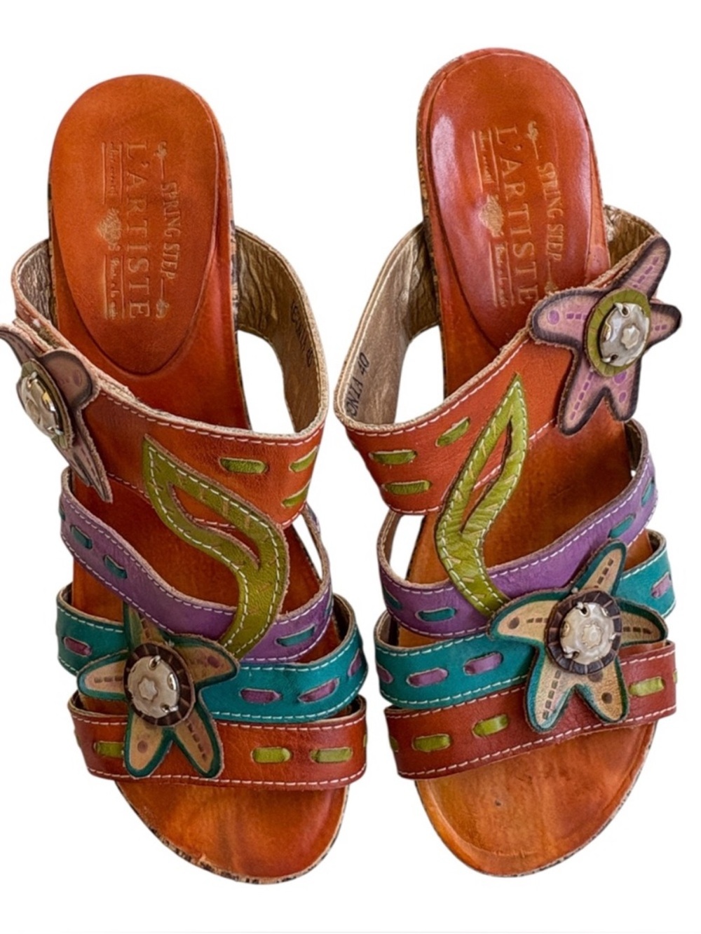 EUC Spring Step Leather Begonia Multi Color Heeled Sandals Size 9 - Picture 2 of 10
